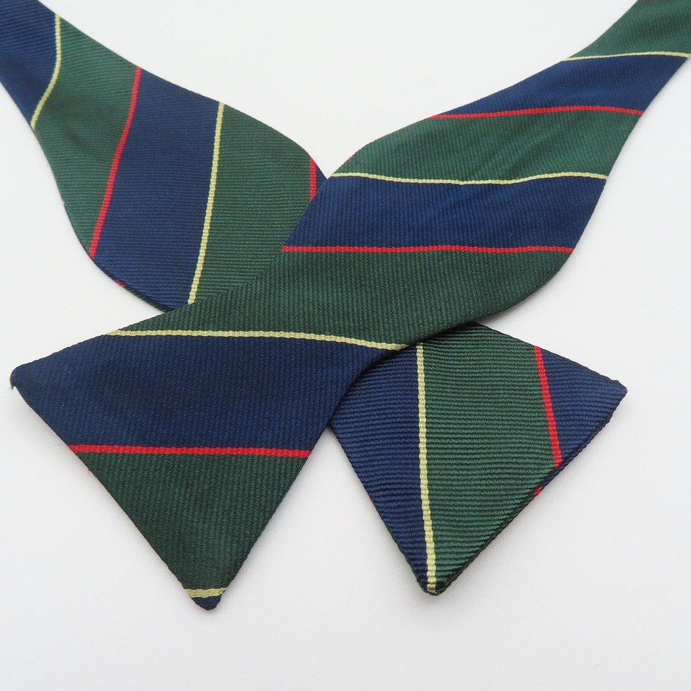 Brooks Brothers Bow Tie Silk Green Yellow Red Repp 2.25" Wide Self Tie NEW